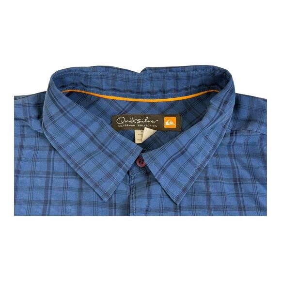 Quiksilver Waterman Shirt Mens XL Blue Check Short Sleeve Beach Tropical Pocket - Picture 10 of 11